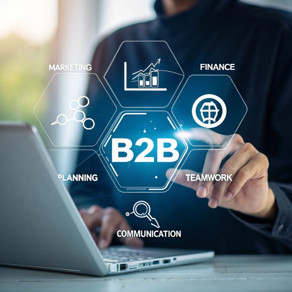 hightech businesstobusiness b2b strategy visualization with laptop hologram (1) hightech businesstobusiness b2b strategy visualization with laptop hologram (1)